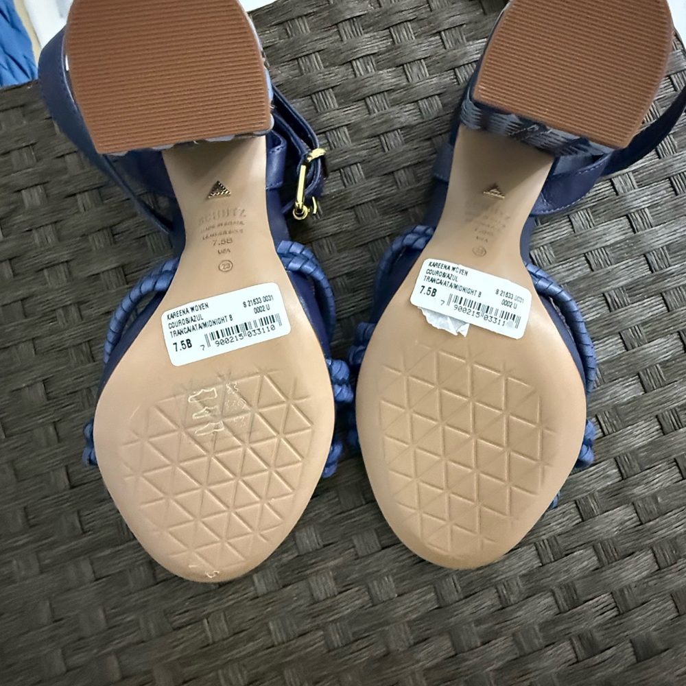 SCHUTZ Blue Braided Heels with Checkered Block - Picture 4 of 5